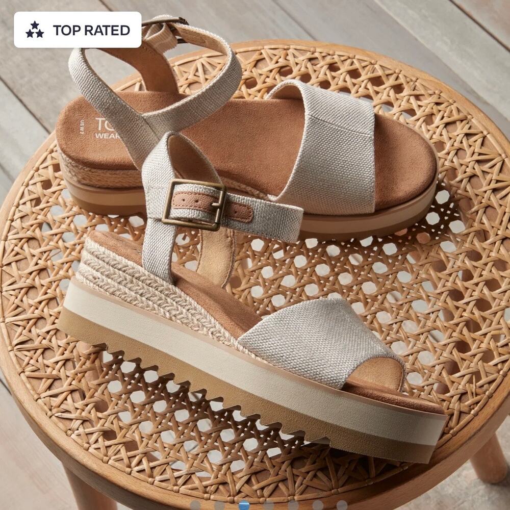 TOMS Women's Diana Platform Wedge Sandal Size 7.5 Natural Canvas Espadrille - Picture 2 of 14
